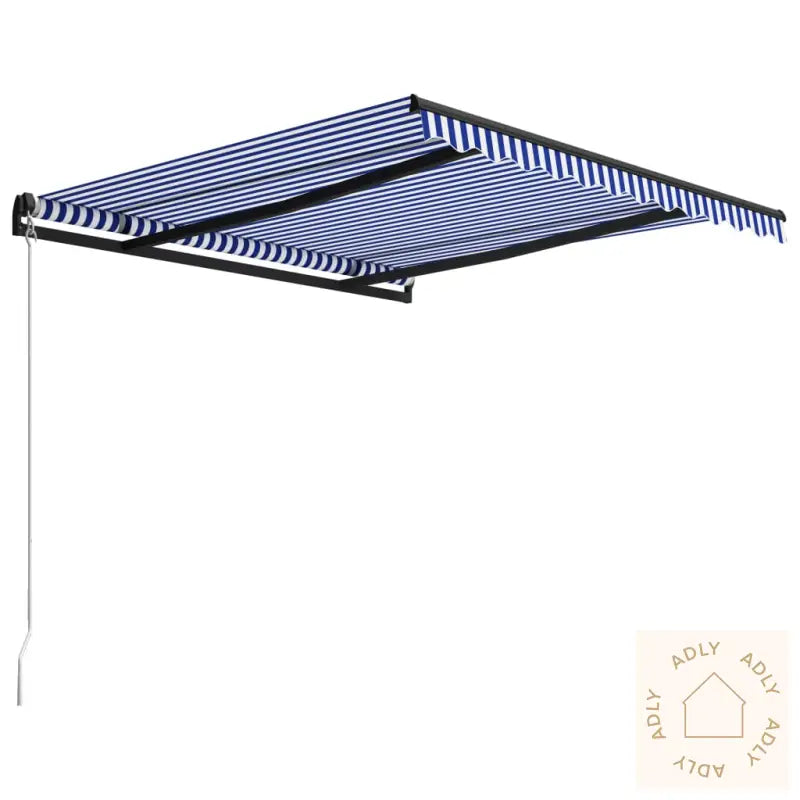 Manuell Uttrekkbar Markise 350X250 Cm Blå Og Hvit