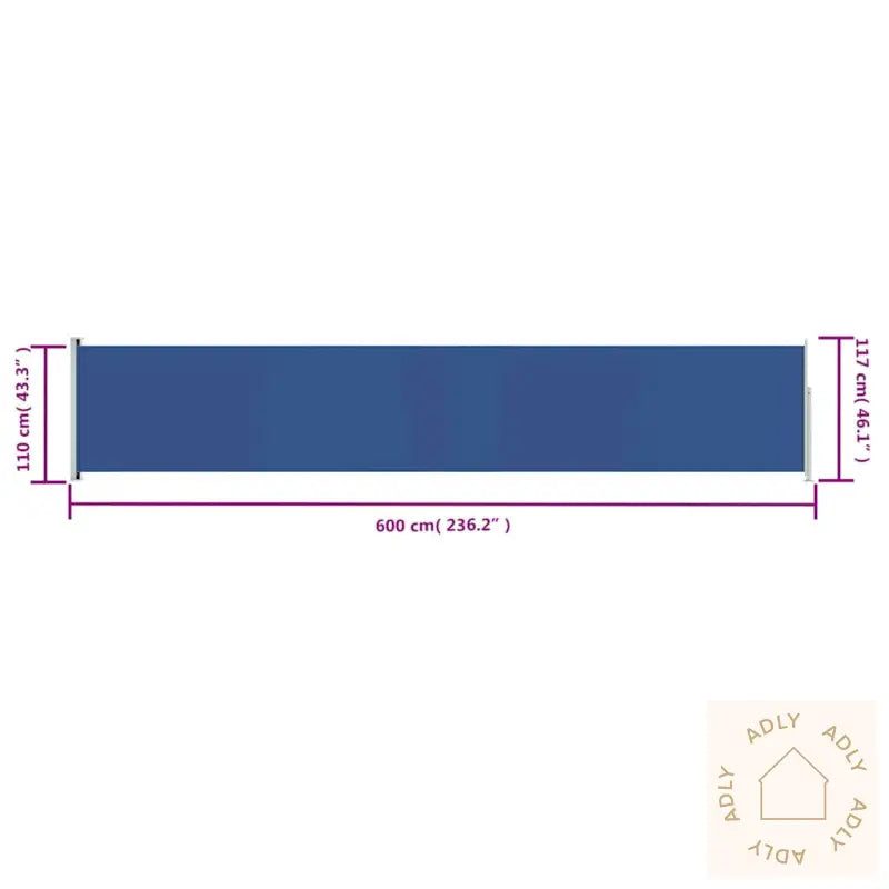 Uttrekkbar Sidemarkise 117X600 Cm Blå