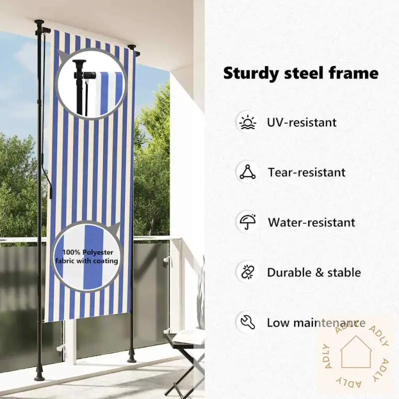 Utendørs Rullegardin Blå Og Hvit 120X270 Cm Stoff Og Stål