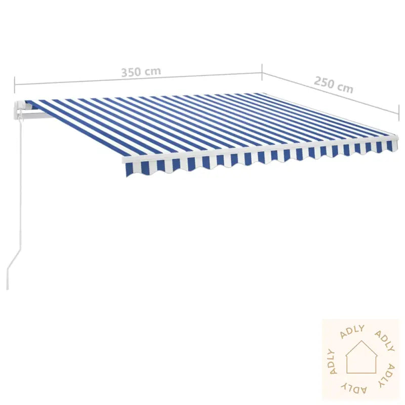 Manuell Uttrekkbar Markise Med Led 350X250 Cm Blå Og Hvit