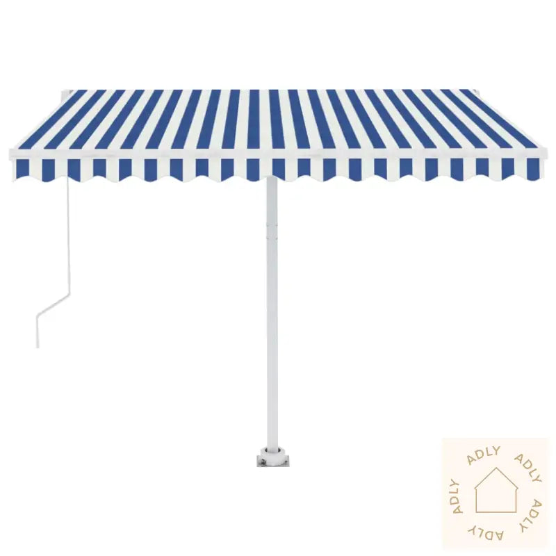 Manuell Uttrekkbar Markise Med Led 350X250 Cm Blå Og Hvit