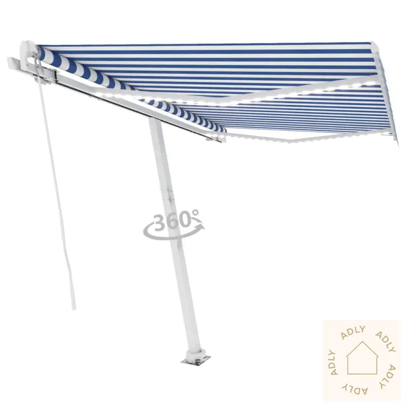Manuell Uttrekkbar Markise Med Led 350X250 Cm Blå Og Hvit