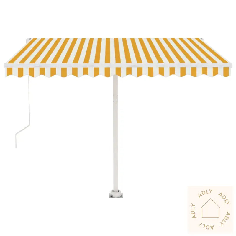 Manuell Uttrekkbar Markise Med Led 350X250 Cm Gul Og Hvit