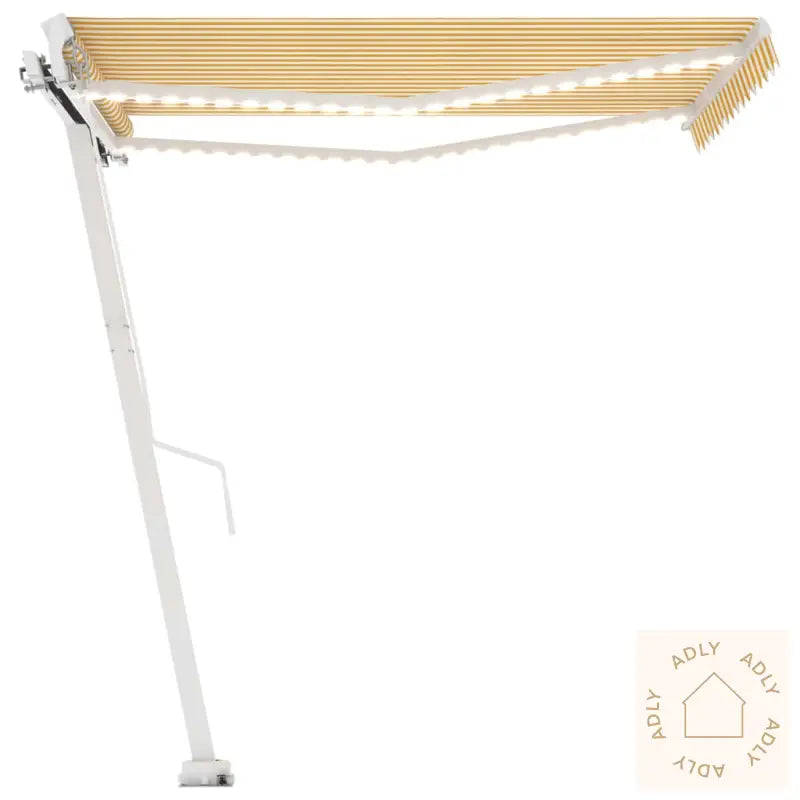 Manuell Uttrekkbar Markise Med Led 350X250 Cm Gul Og Hvit