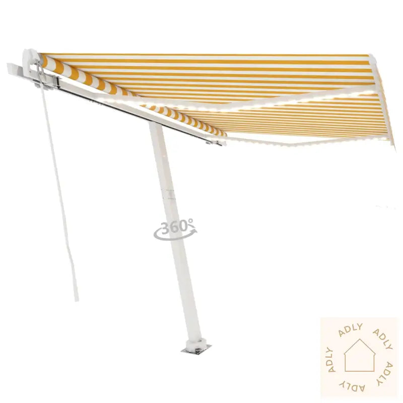 Manuell Uttrekkbar Markise Med Led 350X250 Cm Gul Og Hvit