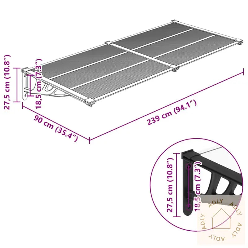 Skjermtak Svart Og Gjennomsiktig 239X90 Cm Polykarbonat