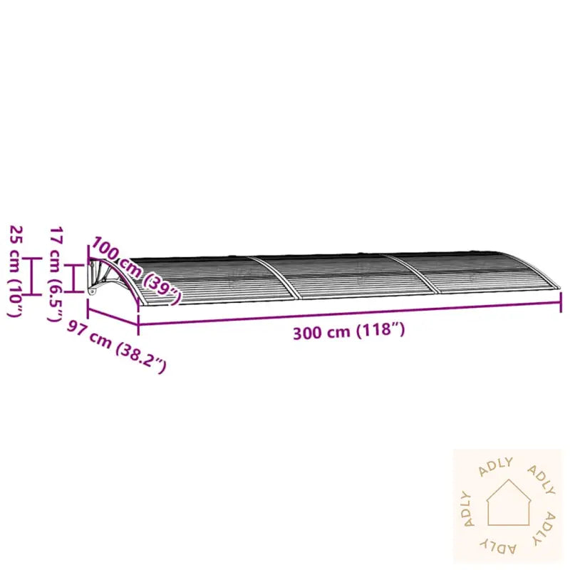 Skjermtak Grå 300X100 Cm Polykarbonat