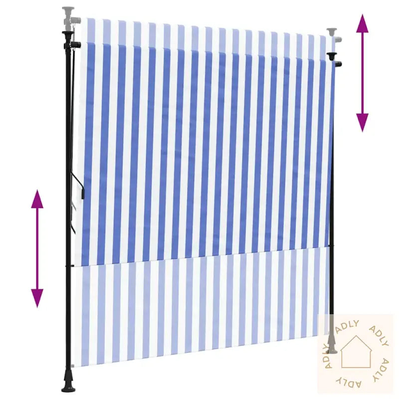 Utendørs Rullegardin Blå Og Hvit 150X270 Cm Stoff Og Stål