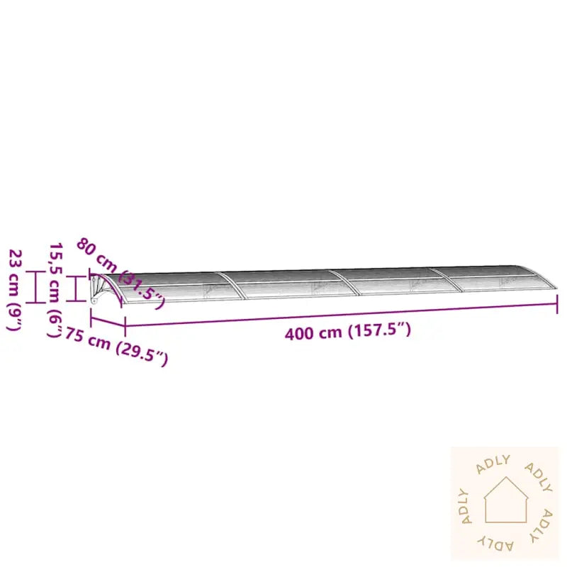 Skjermtak Grå Og Gjennomsiktig 400X75 Cm Polykarbonat