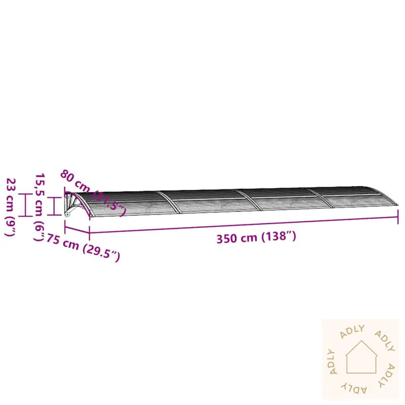 Skjermtak Grå Og Gjennomsiktig 350X75 Cm Polykarbonat