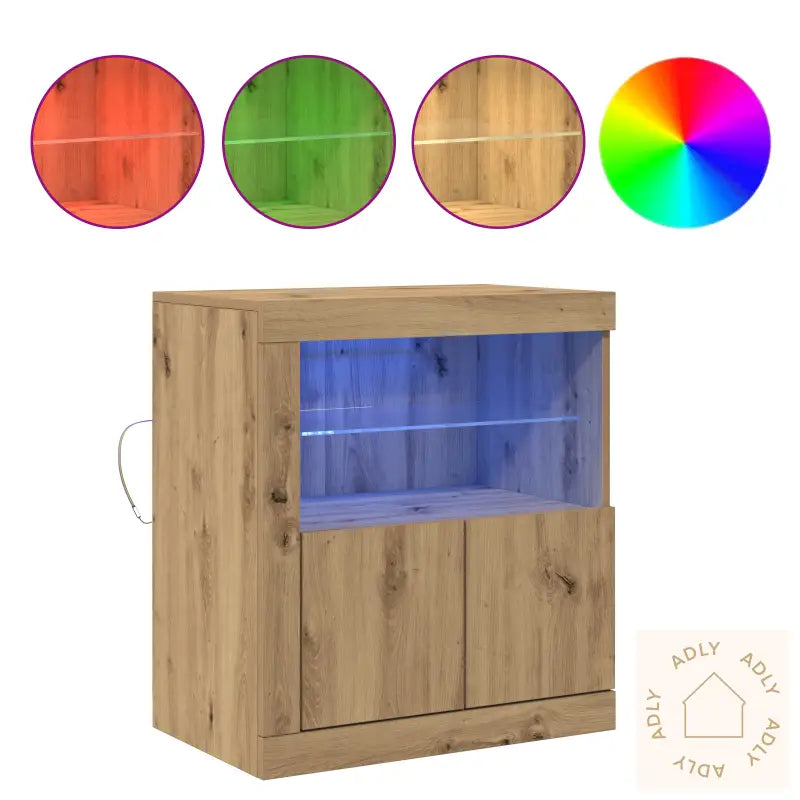 Sideboard Med Led-Lys I Design Av Eik 60,5X37X67 Cm