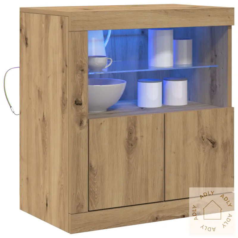 Sideboard Med Led-Lys I Design Av Eik 60,5X37X67 Cm