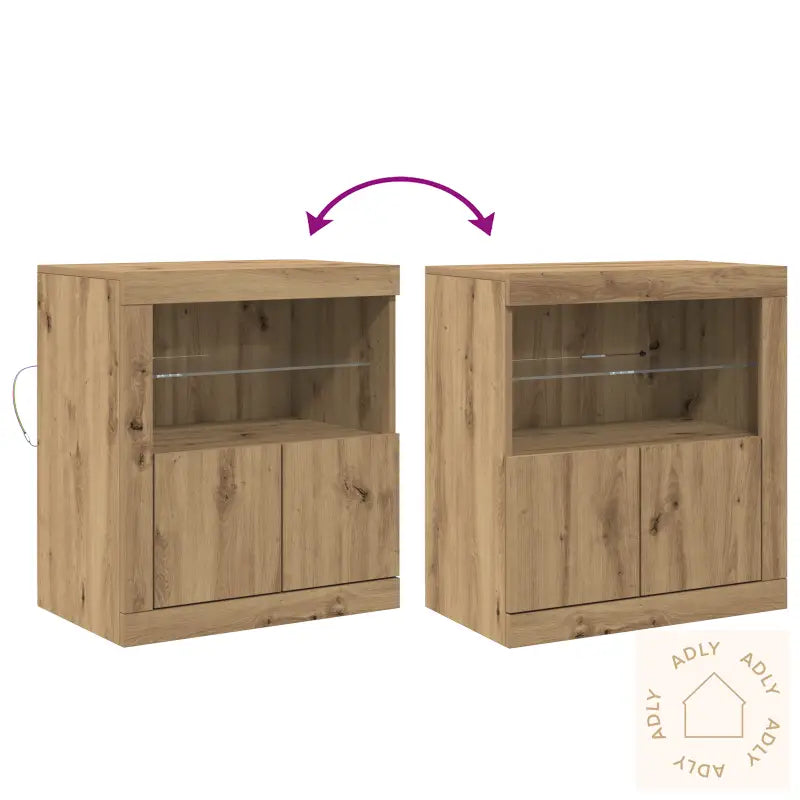 Sideboard Med Led-Lys I Design Av Eik 60,5X37X67 Cm