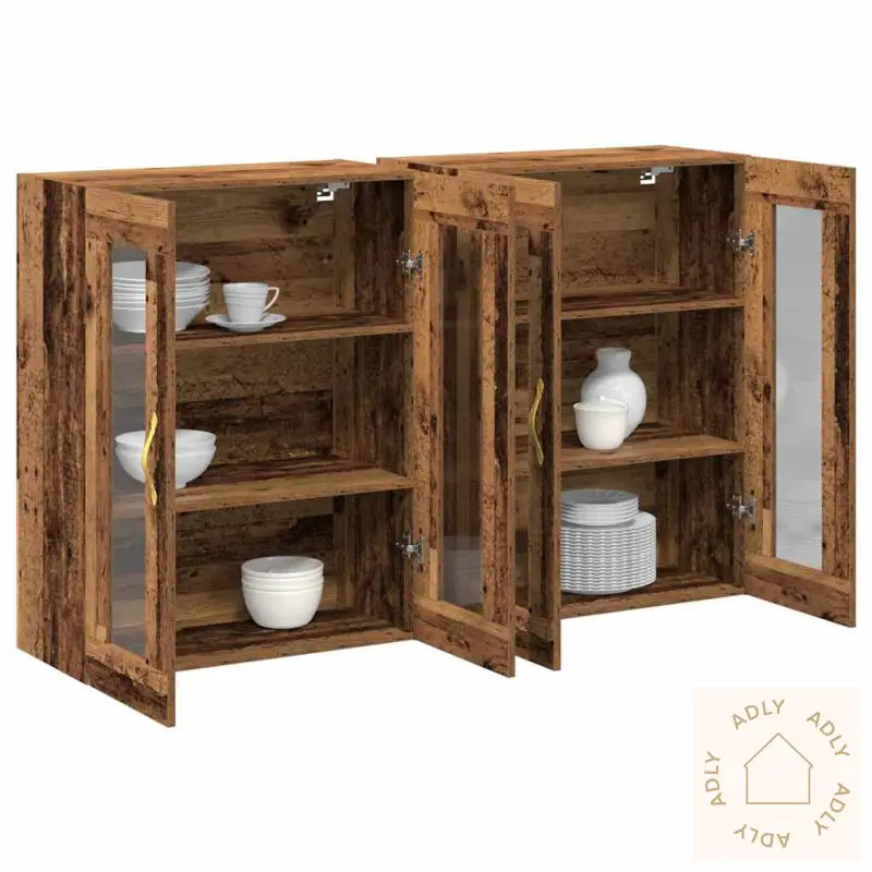 Vegghengte Skap 2 Stk I Gammelt Treverk, Størrelse 69,5 X 34 X 90 Cm, Laget Av Konstruert Tre.