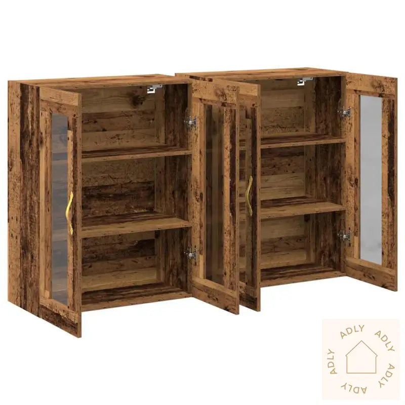 Vegghengte Skap 2 Stk I Gammelt Treverk, Størrelse 69,5 X 34 X 90 Cm, Laget Av Konstruert Tre.