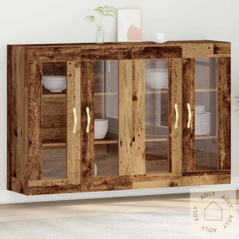 Vegghengte Skap 2 Stk I Gammelt Treverk, Størrelse 69,5 X 34 X 90 Cm, Laget Av Konstruert Tre.
