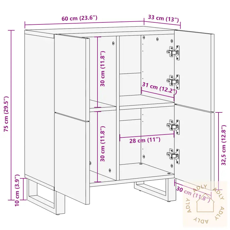 Sideboard 60X33.5X75 Cm Massivt Mangotre Og Ingeniørt Tre