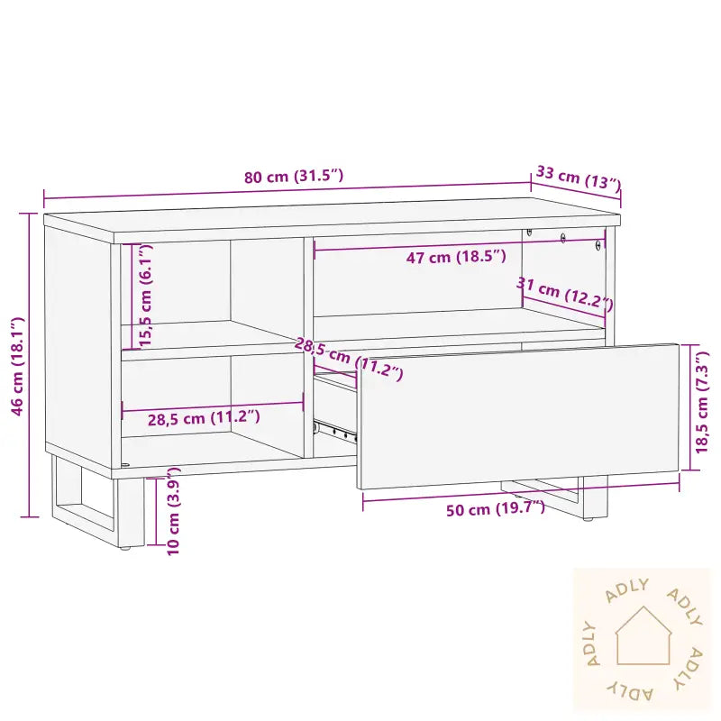 Tv Skap 80X33.5X46 Cm Massivt Tre Mango & Konstruert Tre