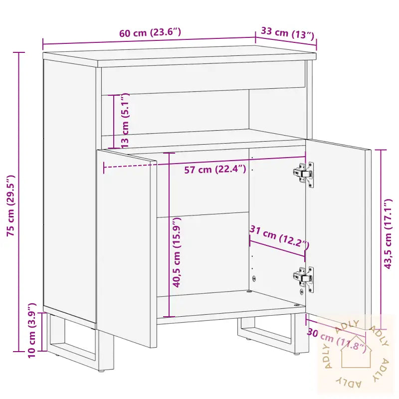 Skjenk 60X33.5X75 Cm Solid Tre Og Konstruert Tre