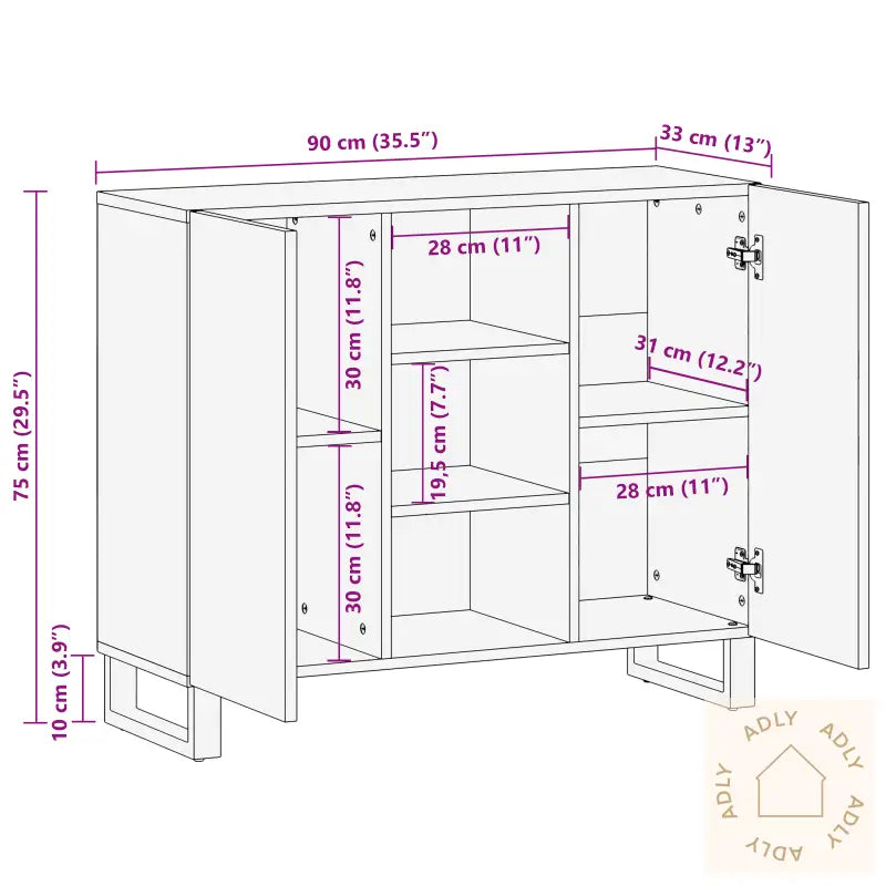Sidebord 90X33.5X75 Cm Massivt Tre Mango