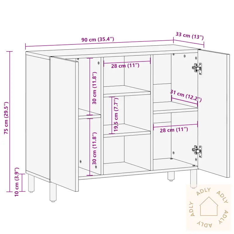 Sideboard 90X33X75 Cm Solid Wood Acacia