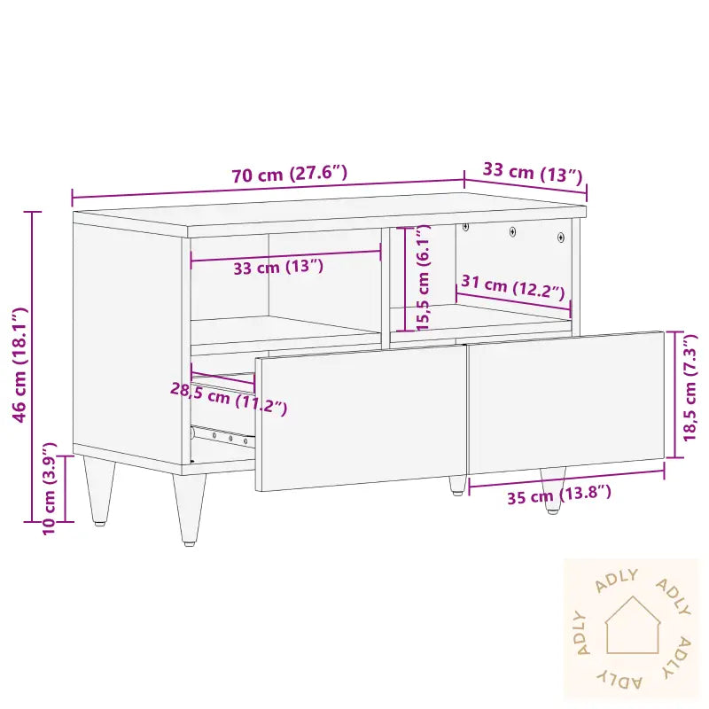 Tv-Benk 70X33X46 Cm Massivt Mangotre