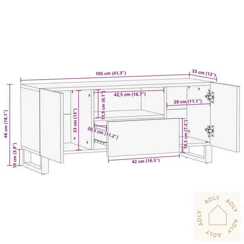 Tv Skap 105X33.5X46 Cm Solid Mangotre