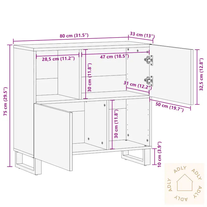Sideboard 80X33.5X75 Cm Solid Tre Mango