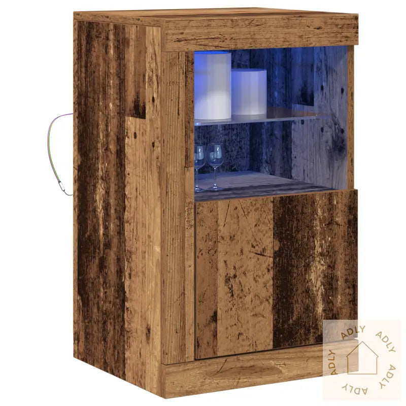 Sideboard Med Led Lys Gamle Tre 41X37X67 Cm