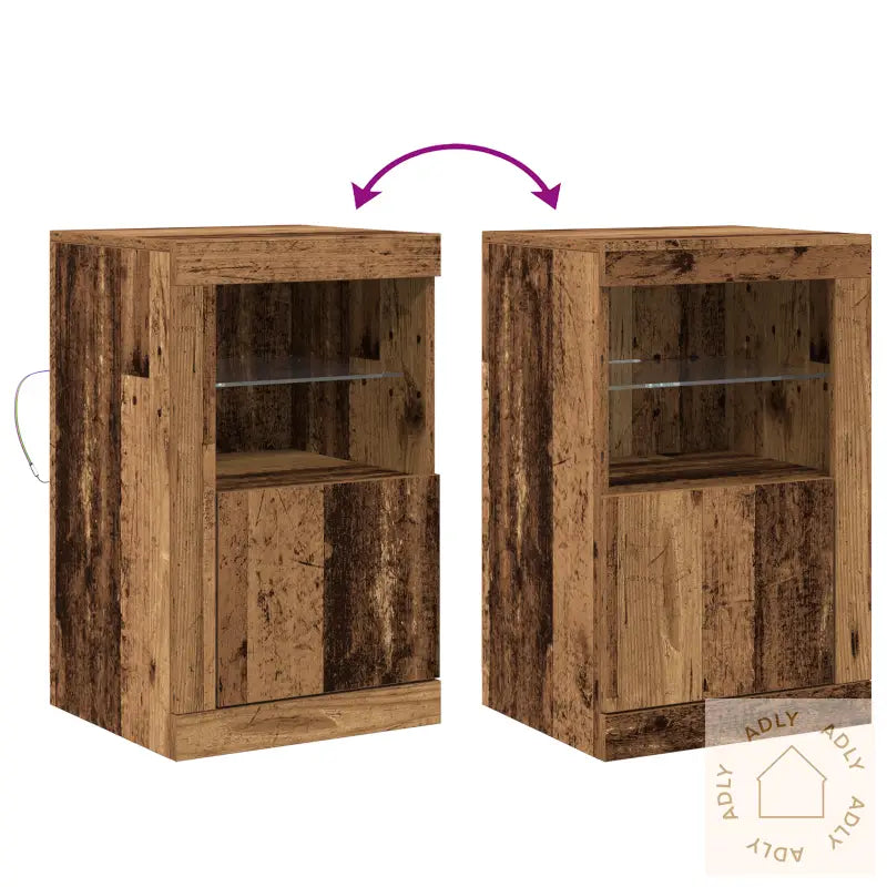 Sideboard Med Led Lys Gamle Tre 41X37X67 Cm