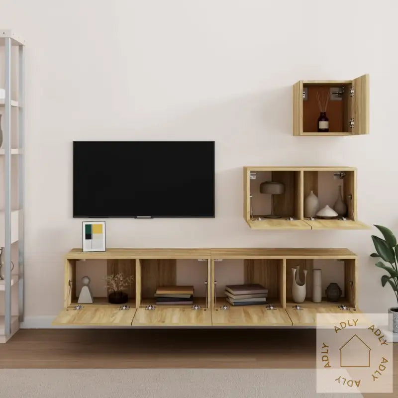Tv-Benksett 4 Deler Sonoma Eik Konstruert Tre
