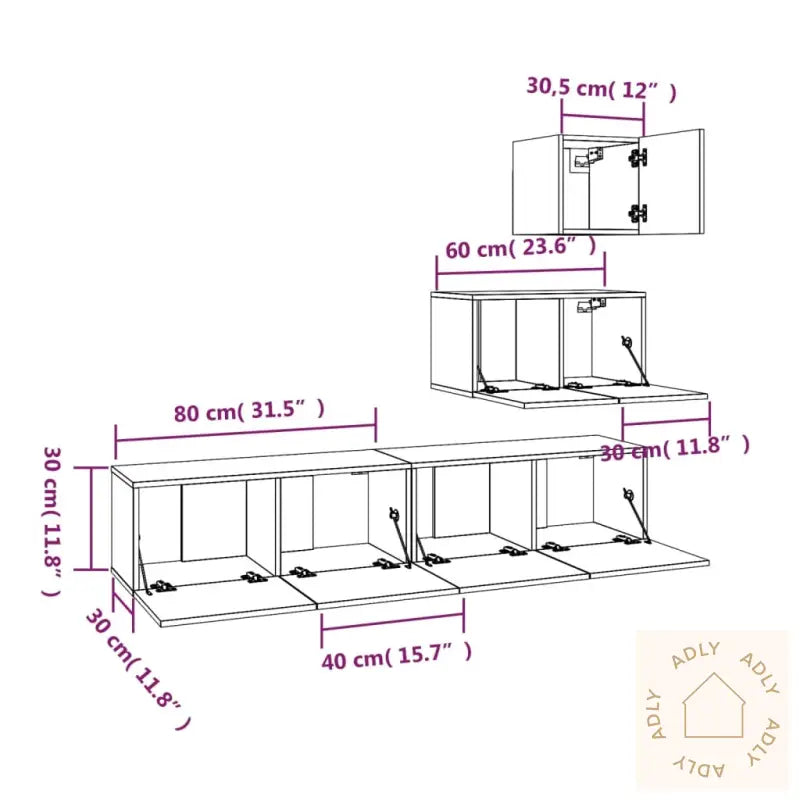 Tv-Skapsett 4 Deler Grå Sonoma Konstruert Tre
