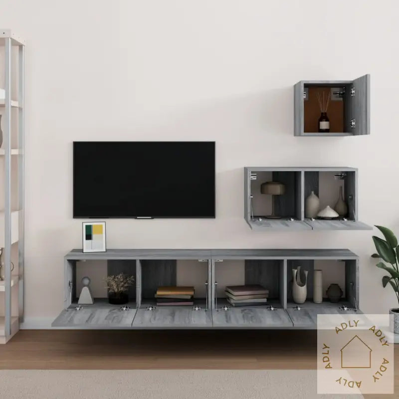 Tv-Skapsett 4 Deler Grå Sonoma Konstruert Tre
