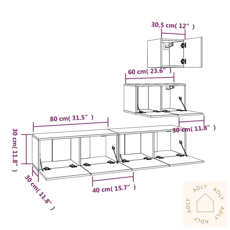 Tv-Skapsett 4 Deler Svart Konstruert Tre