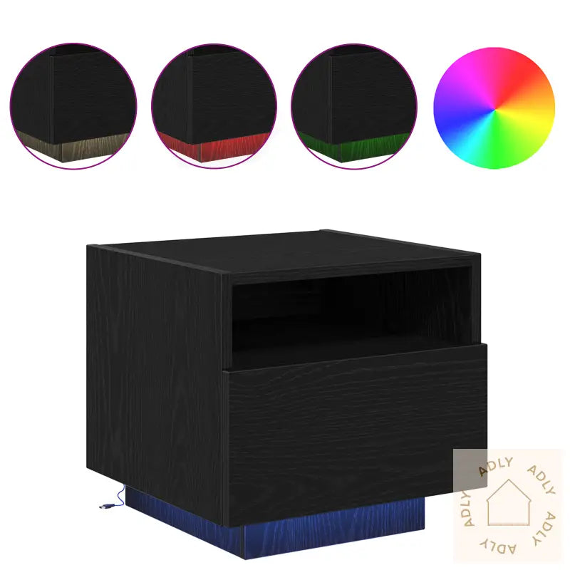 Nattbord Med Led-Lamper 2 Stk Svart Eik 40X39X37 Cm