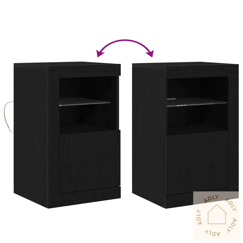 Sideboard Med Led-Lamper Svart Eik 41X37X67 Cm