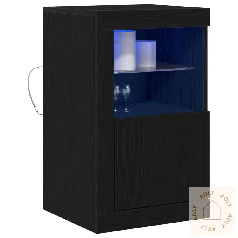 Sideboard Med Led-Lamper Svart Eik 41X37X67 Cm