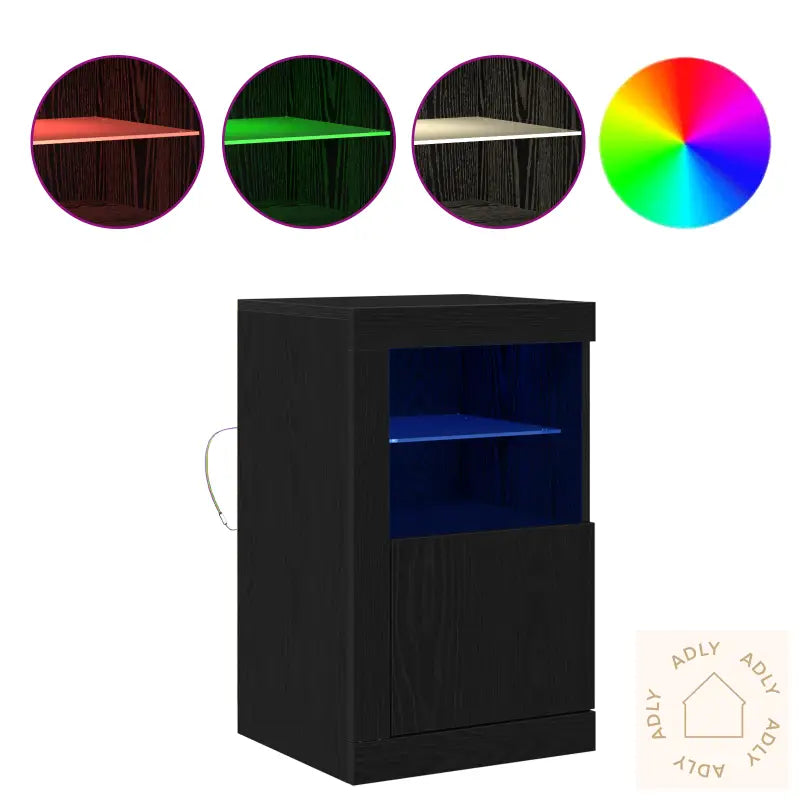 Sideboard Med Led-Lamper Svart Eik 41X37X67 Cm