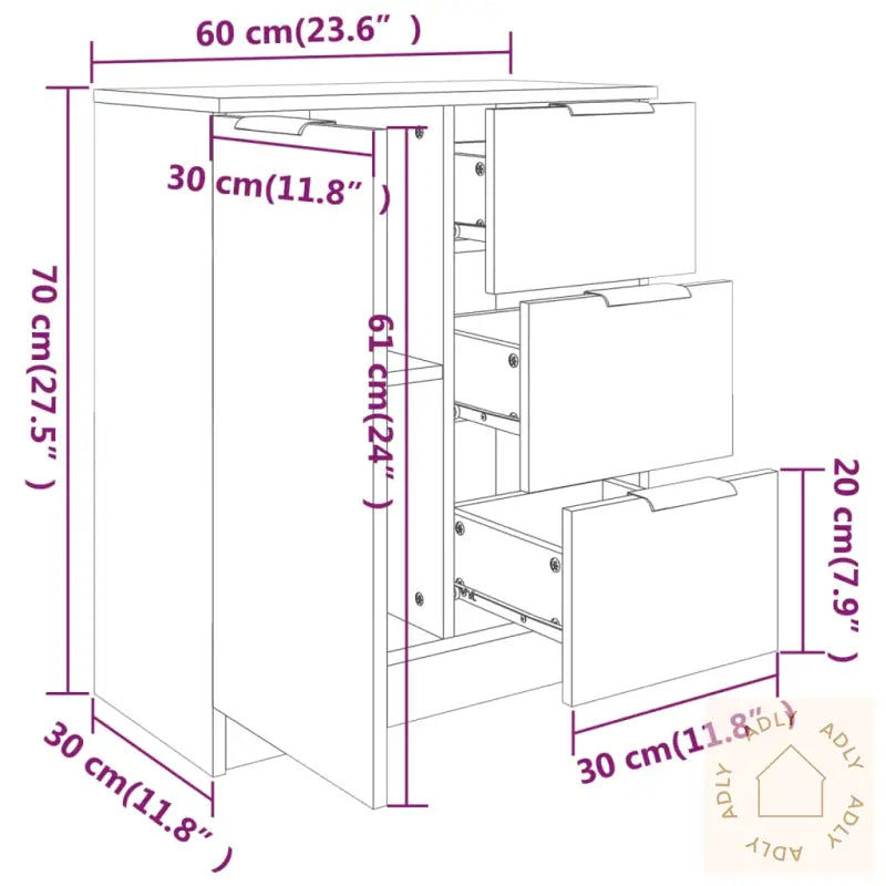 Skjenk Hvit 60X30X70 Cm Konstruert Tre