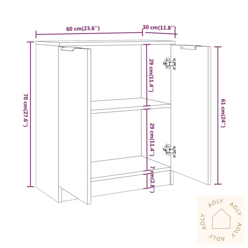 Skjenk Hvit 60X30X70 Cm Konstruert Tre