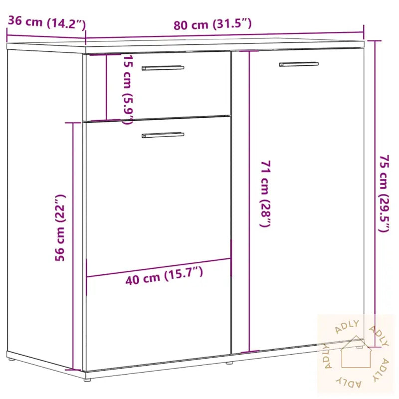 Skjenk Artisan Eik 80X36X75 Cm Konstruert Tre