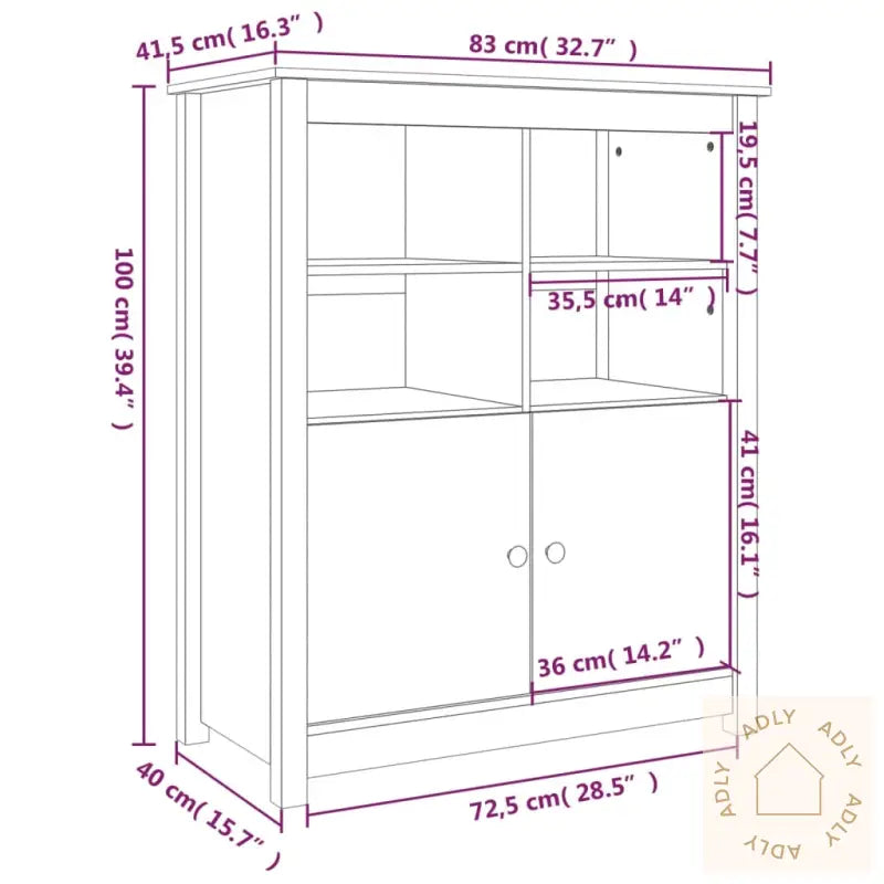 Skjenk Honningbrun 83X41,5X100 Cm Heltre Furu