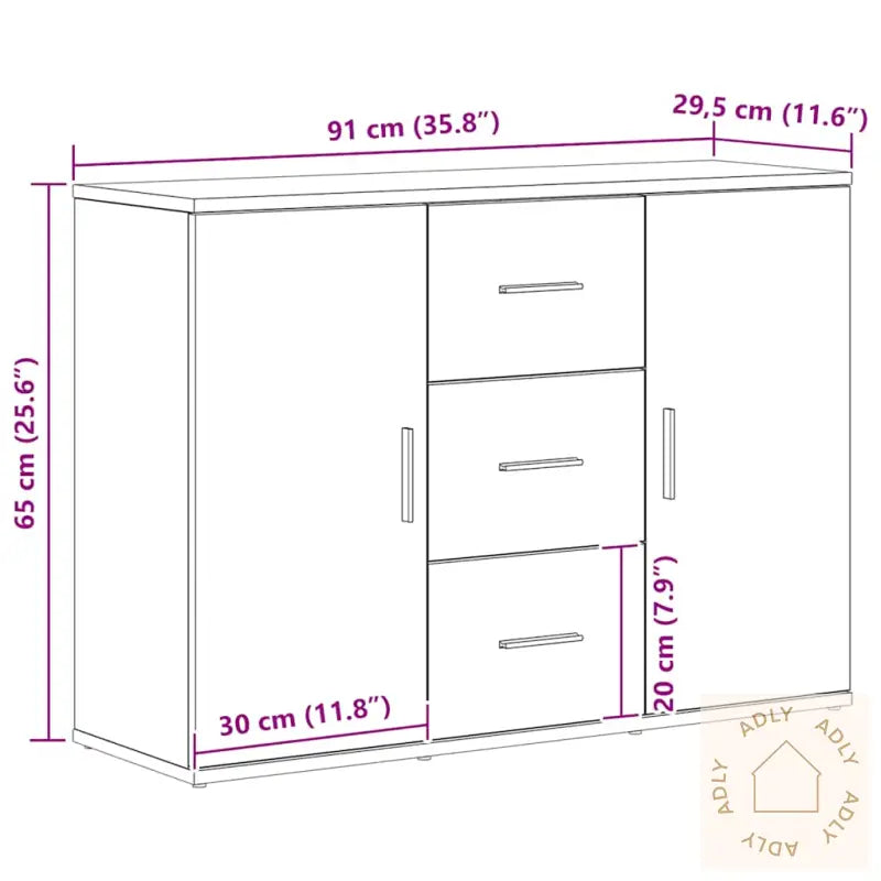 Skjenk Svart Eik 91X29,5X65 Cm Konstruert Tre
