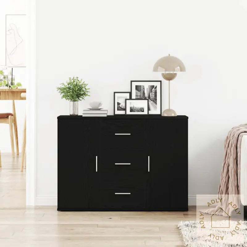 Skjenk Svart Eik 91X29,5X65 Cm Konstruert Tre