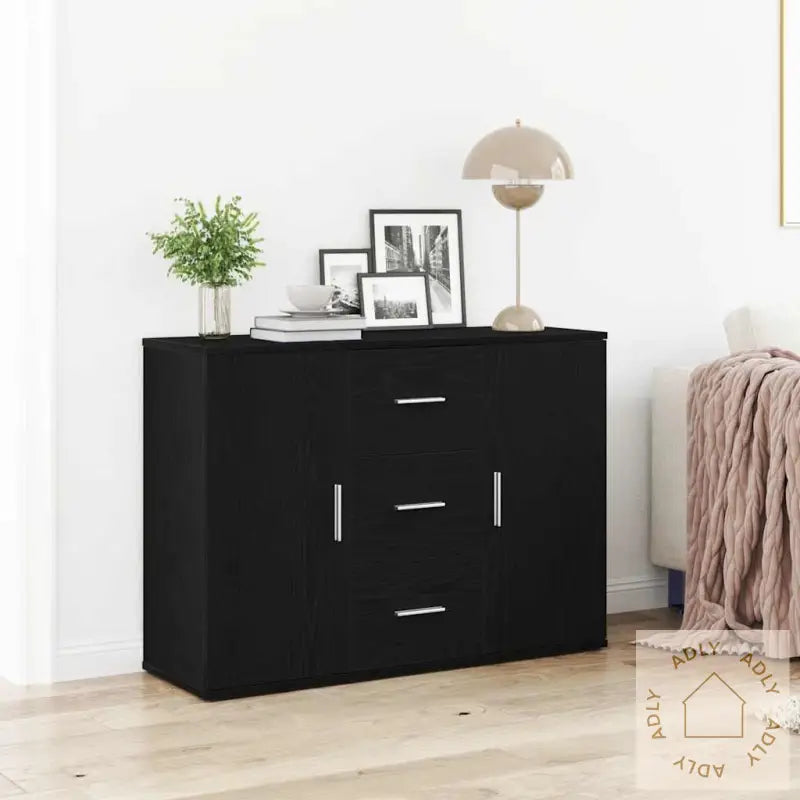 Skjenk Svart Eik 91X29,5X65 Cm Konstruert Tre