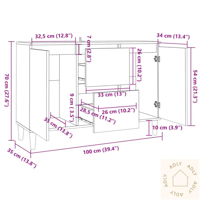 Skjenk Svart 101X35X70 Cm Konstruert Tre