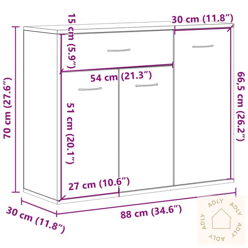 Skjenk Hvit 88X30X70 Cm Konstruert Tre