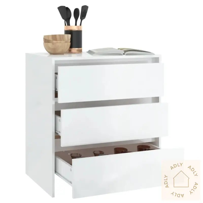 Skjenk Høyglans Hvit 70X41X75 Cm Konstruert Tre