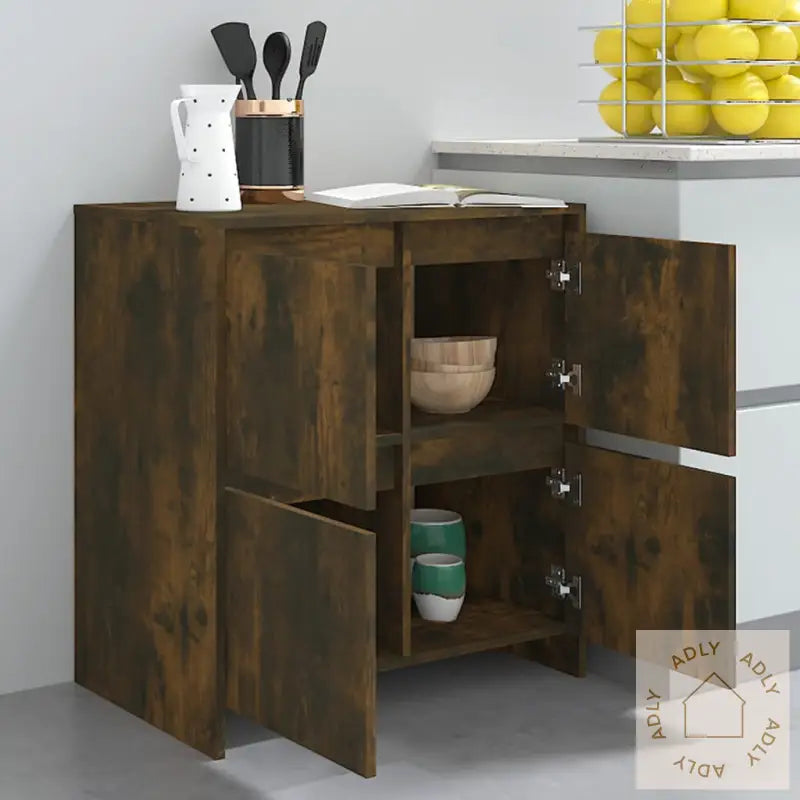 Skjenker 2 Stk Røkt Eik 70X41X75 Cm Konstruert Tre