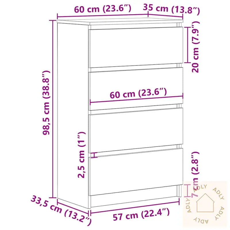 Skjenk Betonggrå 60X35X98,5 Cm Konstruert Tre